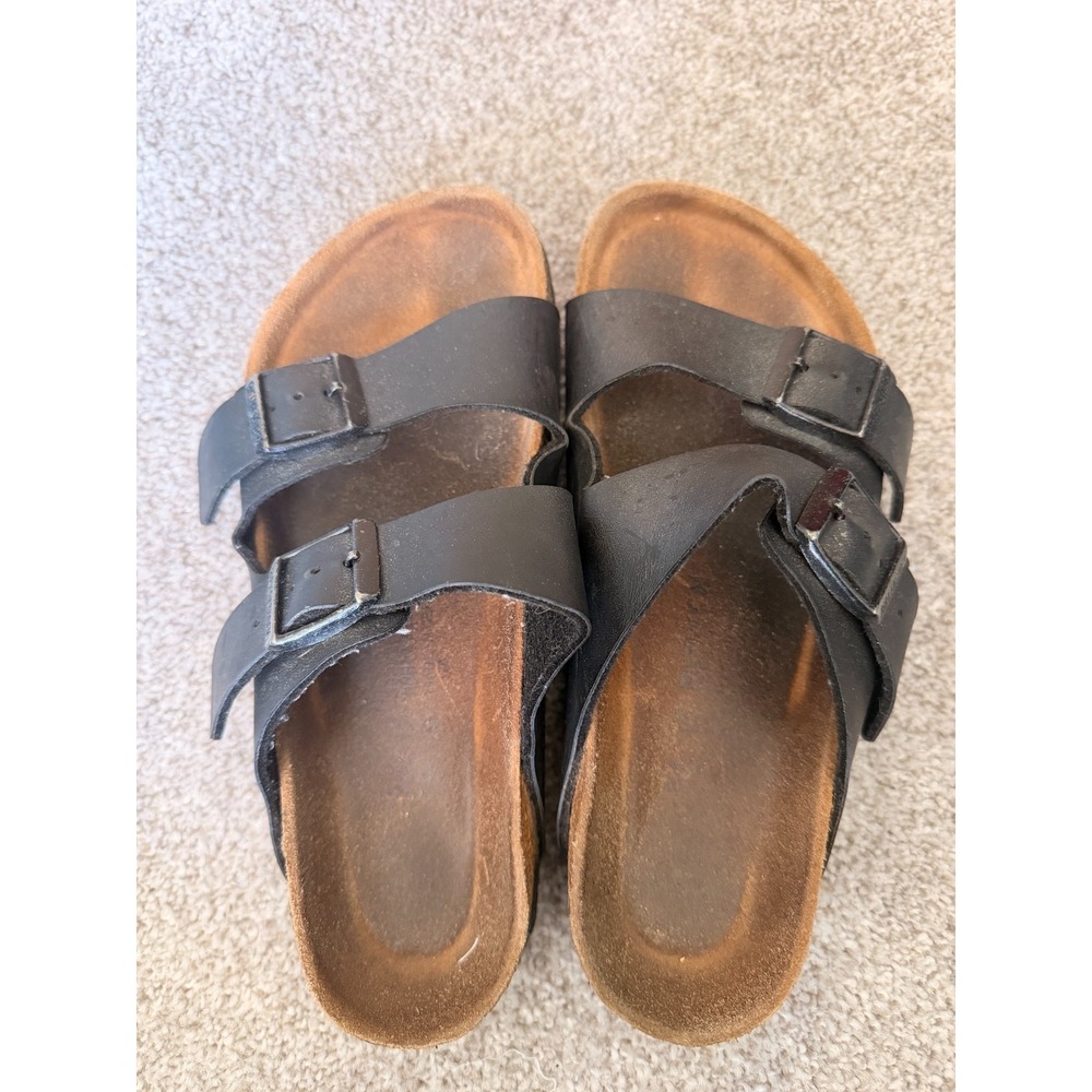 Birkenstock Arizona Black Sandals Leather Two Strap Shoes Womens Size 6 6.5 EU37